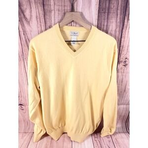 L.L. Bean Men's Sweater Vneck Yellow MEDIUM Cotton Long Sleeve Pullover MED